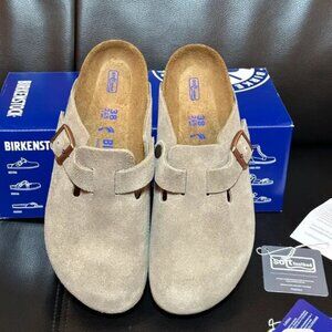 New Birkenstock Boston Ladies taupe suede clogs slipper